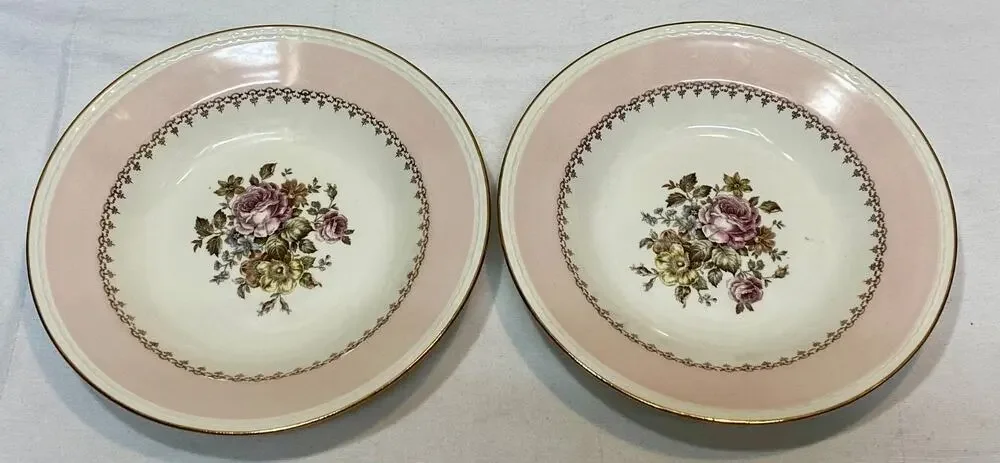 2 Homer Laughlin Eggshell Georgian Pink Rimmed Soup Bowls